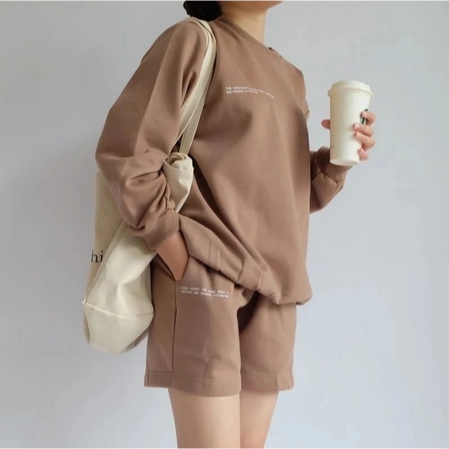 MORRA One Set Wanita Setelan Premium Sweater Celana Pendek