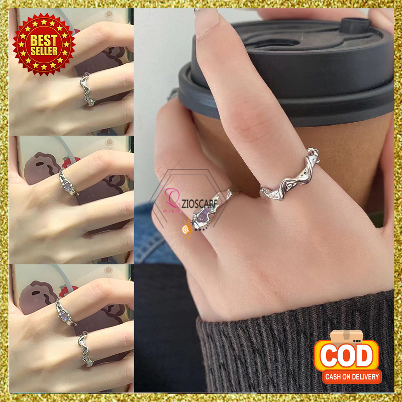 Cincin Wanita Korea Gelombang Aksen Zicron Fashion Vintage 1 Set 2 Pcs Aksesoris Perhiasan CNC20