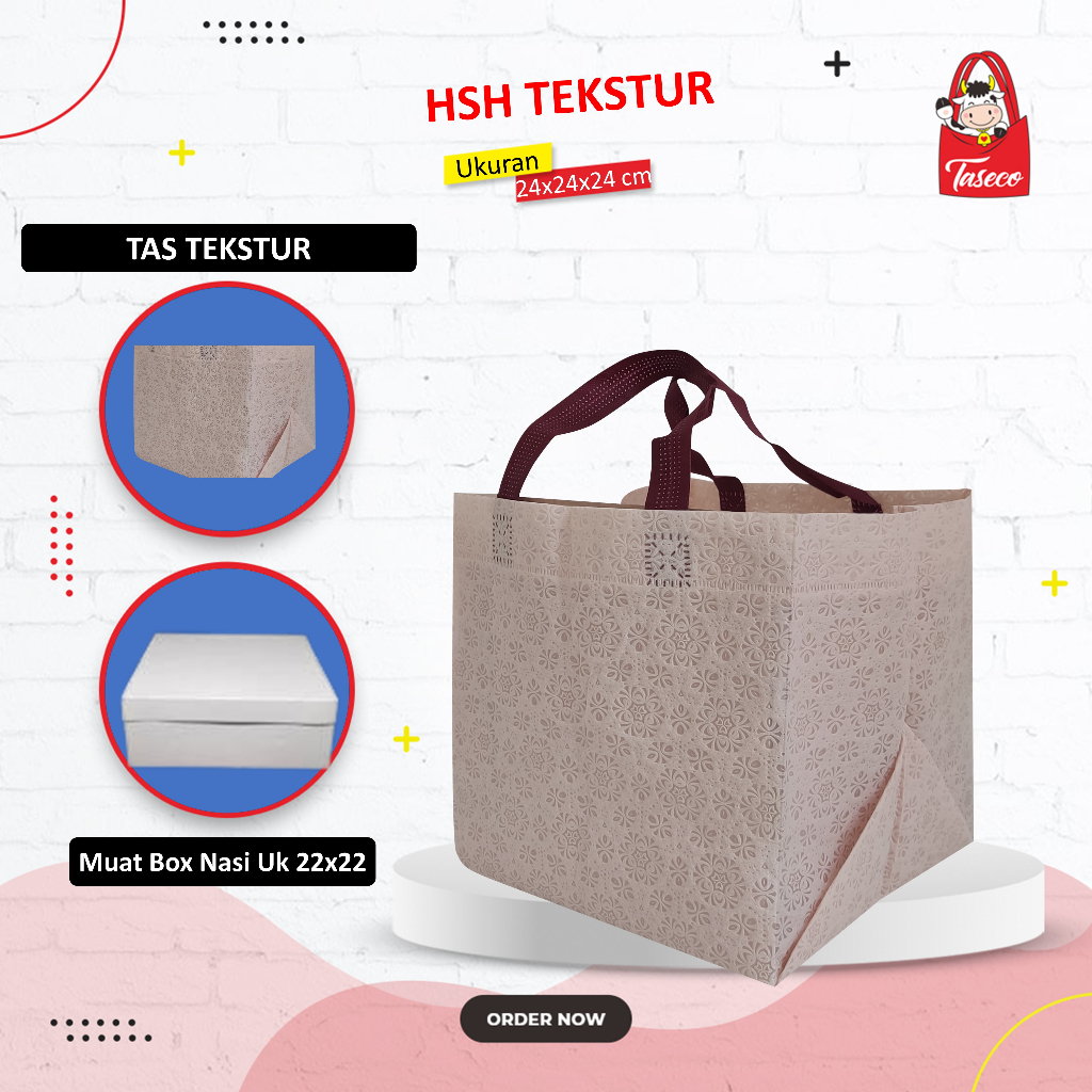 

TASECO Tas Hajatan Tas Kotak Nasi | Tas Selamatan Box Nasi 22x22 | Tas Besek Spunbond | Tas Spunbond Texture 24x24x24