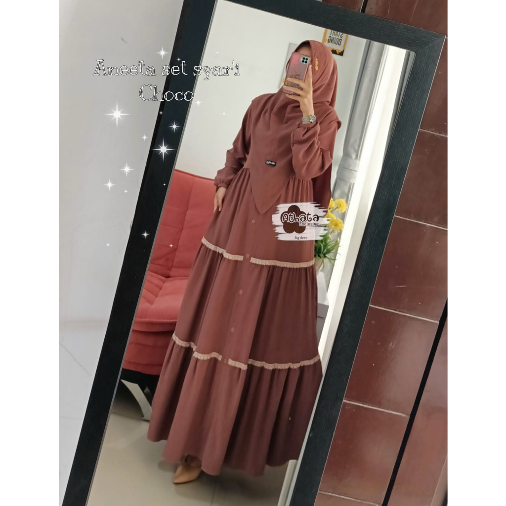 GAMIS SET ANEETA ORI ATHATA GAMIS CRINGKLE RENDA SUSUN KELILING TERBARU