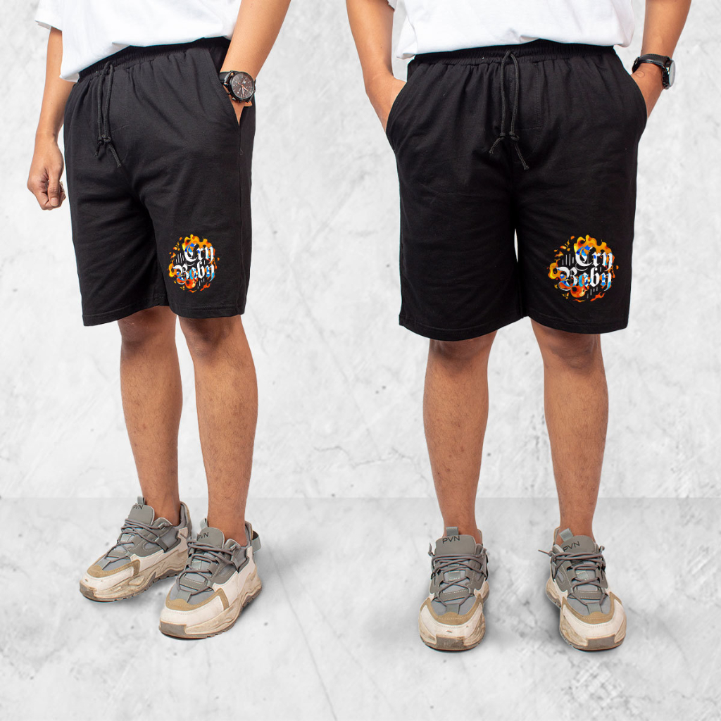 Hipnop CRY BABY Celana Pendek Combed Olahraga Pria Wanita Running Gym Sport Kolor Katun Combed Motif