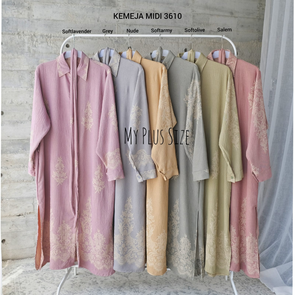 Kemeja Midi Long Tunik Jumbo 3610, Ld 125, 130 &amp; 150 cm