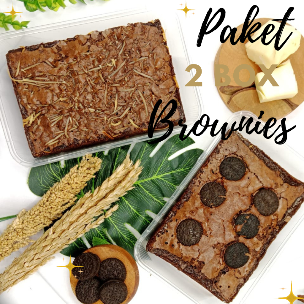 

Paket 2 Box Brownies Box / Brownis Panggang / Brownies fudgi Keju Kacang Almond Panggang Kemasan Box / Bronis Box (10 x 15)