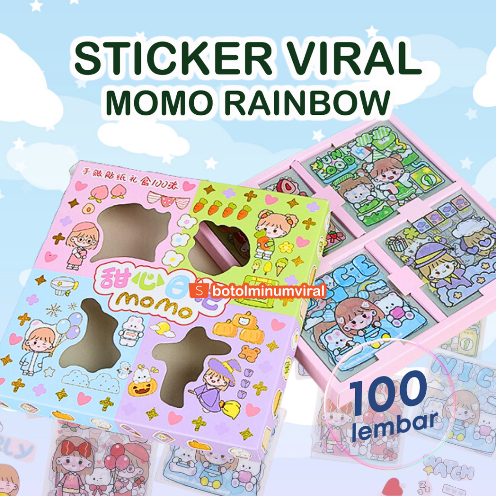 Sticker Botol Minum Viral Korea Anti Air 2D 3D Momo Aesthetic 100 Lembar Box