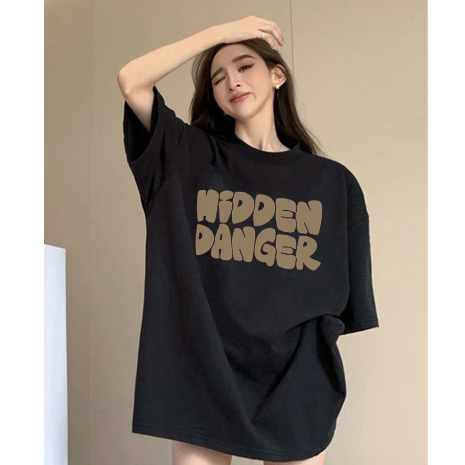 T-shirt Lengan Pendek Letter Pencetakan Longgar Korean Style /Baju Kaus Oversize Wanita/Baju coklat