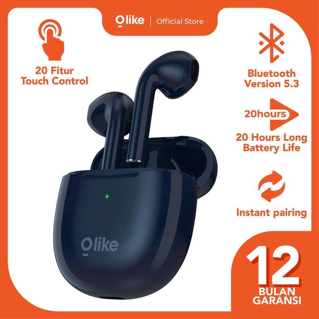 Olike headset bluetooth earphone wireless tws  hedset bloetooth  5.3 android earbuds ios 20 Hours Play Time 20 fitur Touch Control AAC SBC EJ1