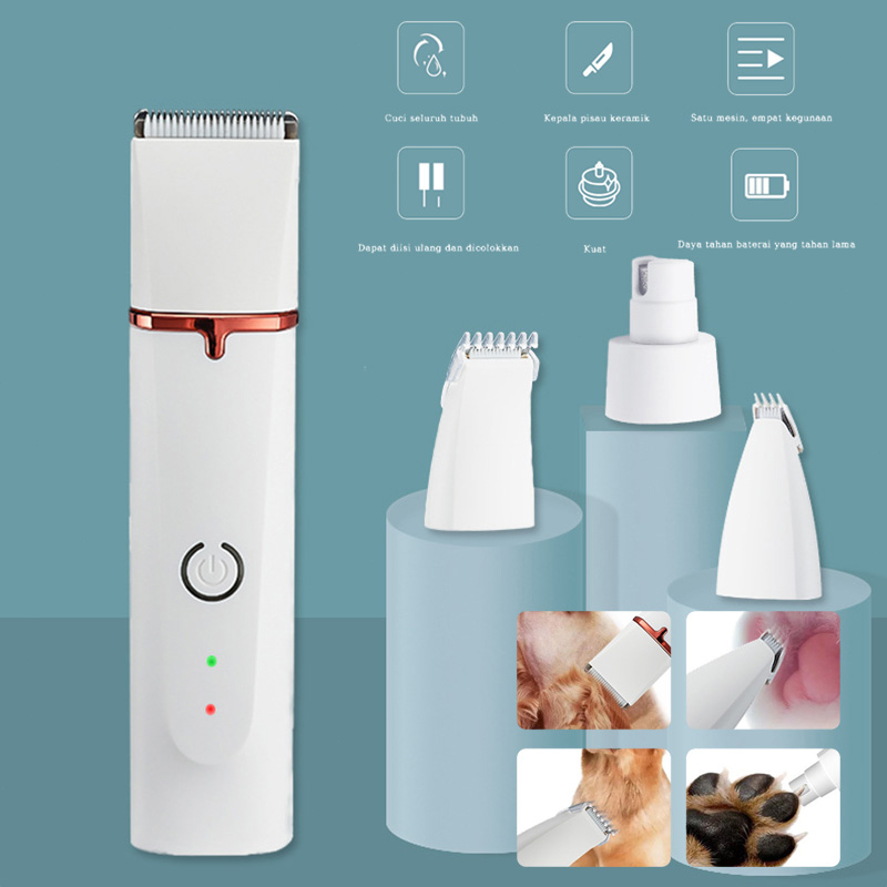 4 in 1 Rechargeable Shaving Elektrik Pet Grooming Hair Clipper Kit Alat Pencukur Bulu Hewan Anjing Kucing Pet Clipper