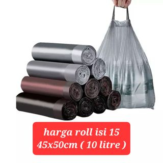 PLASTIK SAMPAH TALI KANTONG PLASTIK SAMPAH ROLL DENGAN TALI 45X50CM ISI 15