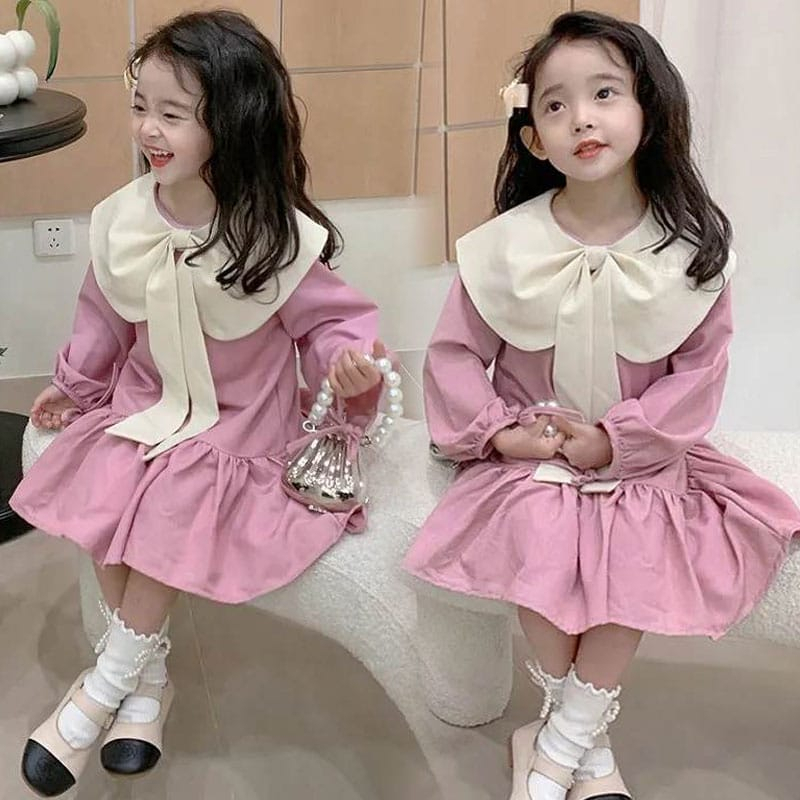 Dress Anak Perempuan Feminine Big Ribbon Pink