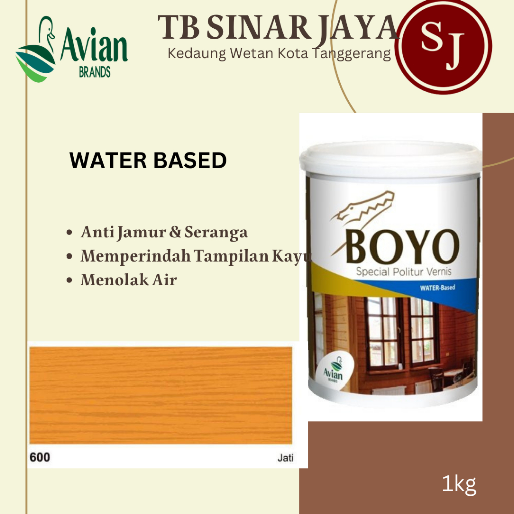 Avian Boyo Politur Cat Kayu BOYO WATER BASED 1KG - 600 JATI