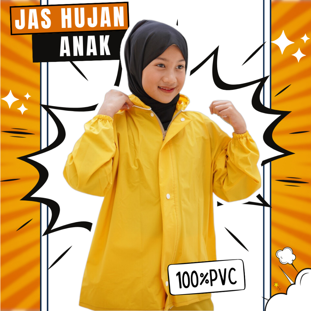 Jas Hujan Anak Laki laki Perempuan SD SMP Original Bahan 100% Karet PVC Tebal Anti Rembes Tembus Air