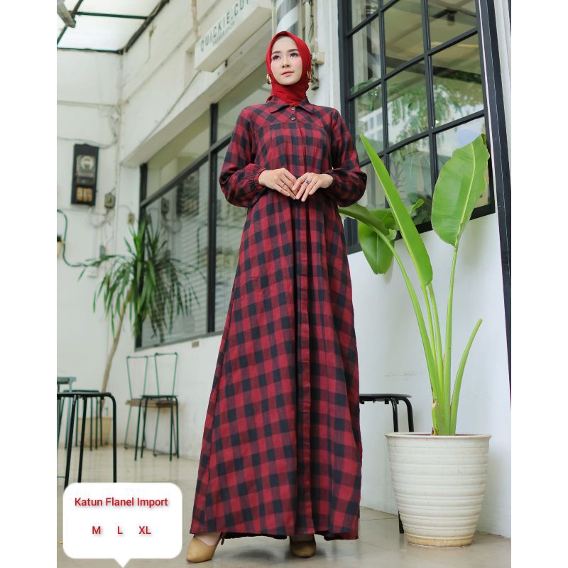 Gamis Flanel Premium Import Original/baju muslim gamis wanita kekinian Terbaru