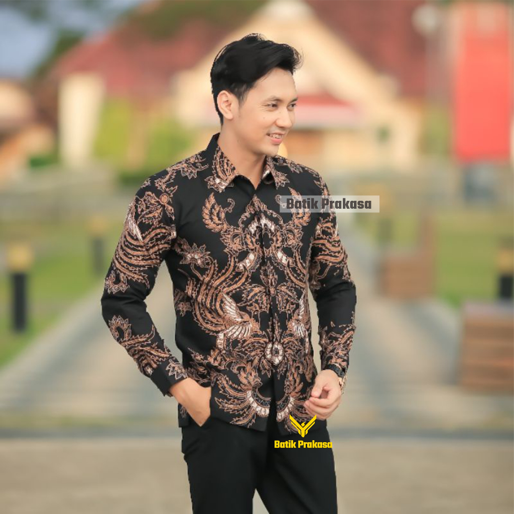 Kemeja Batik Prakasa Motif Endrasuta Hitam Slimfit Lengan Panjang Batik Solo