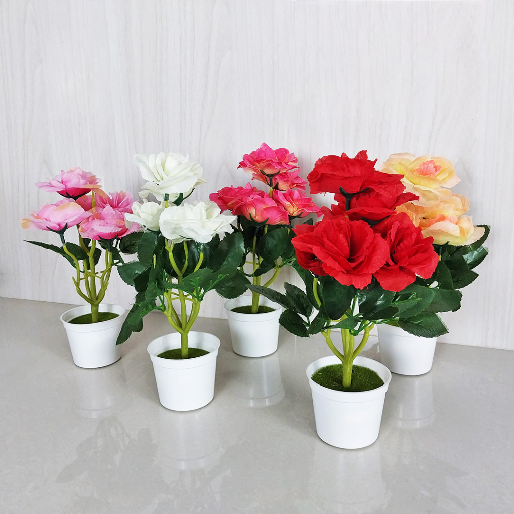 AND / COD / Pot Bunga Mawar Hias Plastik Dekorasi Rumah Terkini Bunga Hias Artificial Flowers Murah Import PBP108