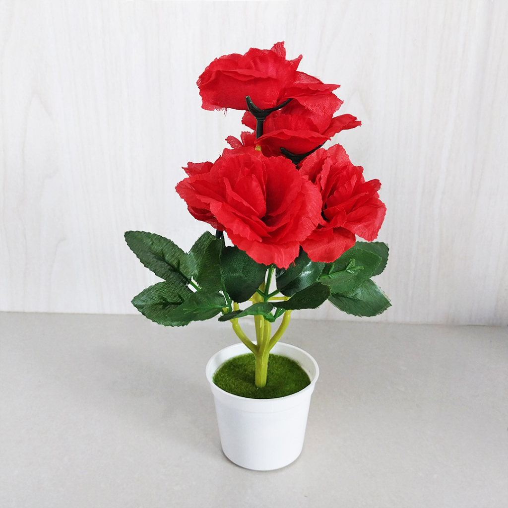 AND / COD / Pot Bunga Mawar Hias Plastik Dekorasi Rumah Terkini Bunga Hias Artificial Flowers Murah Import PBP108