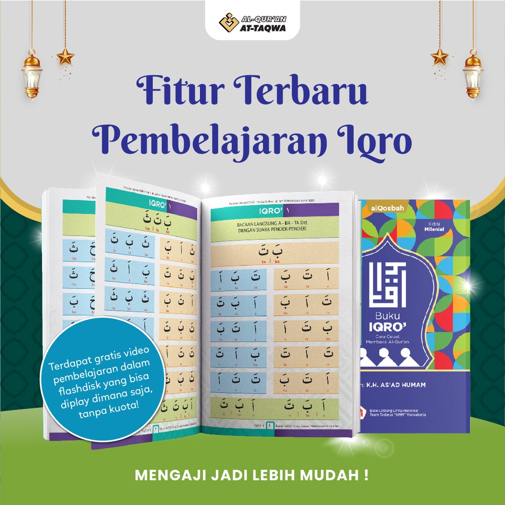 IQRO Attaqwa Desain MILENIAL Ukuran A5 - Bonus Vidio Pembelajaran Iqro Terlengkap