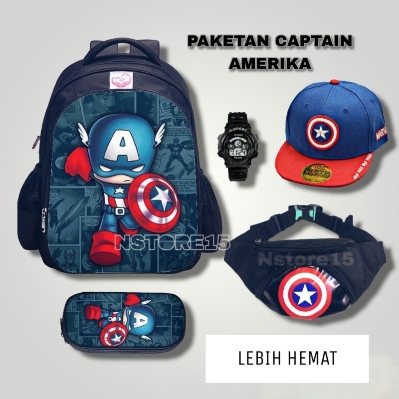 [BISA COD ] NSTORE15 - RANSEL SEKOLAH ANAK LAKI LAKI KARAKTER SUPERHERO CAPTAIN AMERIKA TAS SEKOLAH ANAK