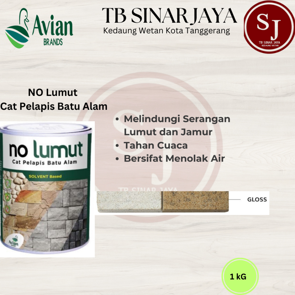 Avian NO LUMUT 1 KG Solvent Based Cat Vernish Coanting Pelapis Batu alam ( Pakai Tiner ) - GLOSS