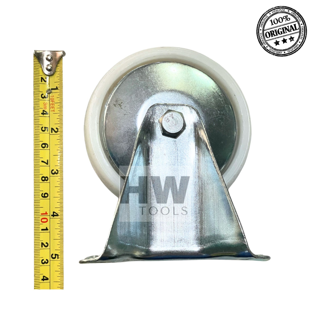 Roda Nylon Gepeng Putih 4 Inch Nilon Mati Caster Wheel Fixed 4" Trolley Etalase Roda Troli Steling
