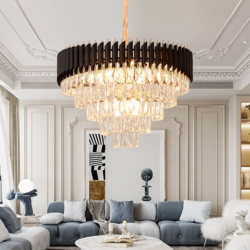 Lampu Gantung 60cm Kristal Chandelier Mewah Gold/Black Crystal Chandelier Gaya Nordik Minimalis Modern Lampu Ruang Tamu Hias Gantung