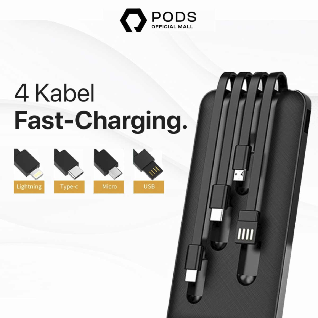 [FAST CHARGING] The Pods 4 in 1 Powerbank 20.000 mAh Wireless Fast Charging / 2.1A for I.O.S &amp; Android Type c, Micro, Lighting, USB Input Output by Pods Indonesia