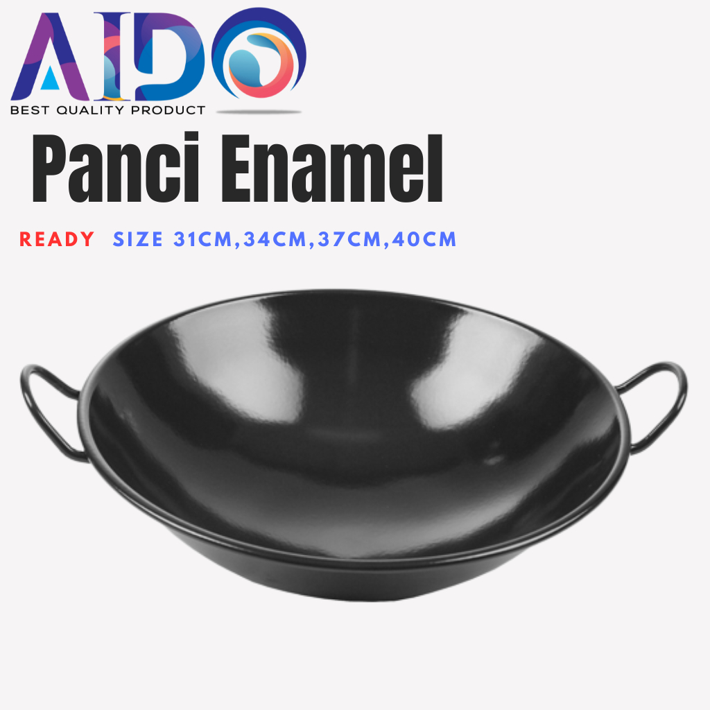 Wajan kuali wok hitam Enamel Anti Lengket teflon penggorengan wajan enamel 2 kuping 31cm 34cm 37cm 40cm Wajan Besar