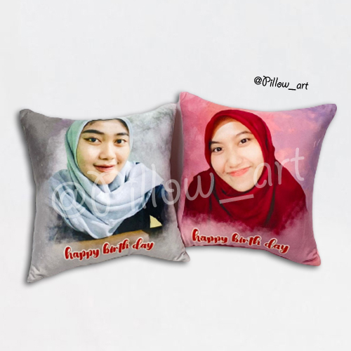 Pillowart - Bantal Custom Foto FREE DESAIN Ukuran 40x40 cm | Hadiah Ulang Tahun / Wedding / Wisuda - ART002