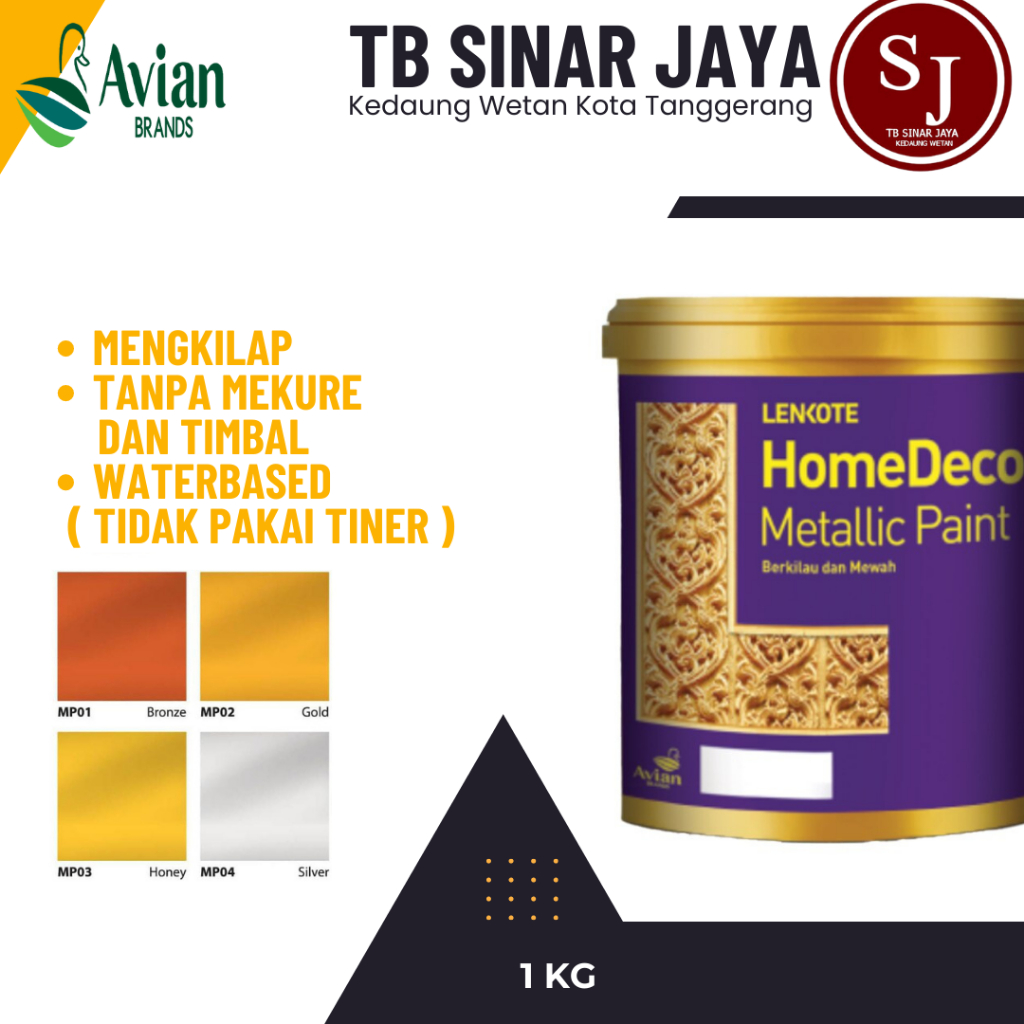 Cat Emas / Cat Warna Emas Lenkote HOMEDECO Metalic Paint Cat Besi Beton Gypsum Kayu Water Based 1kg