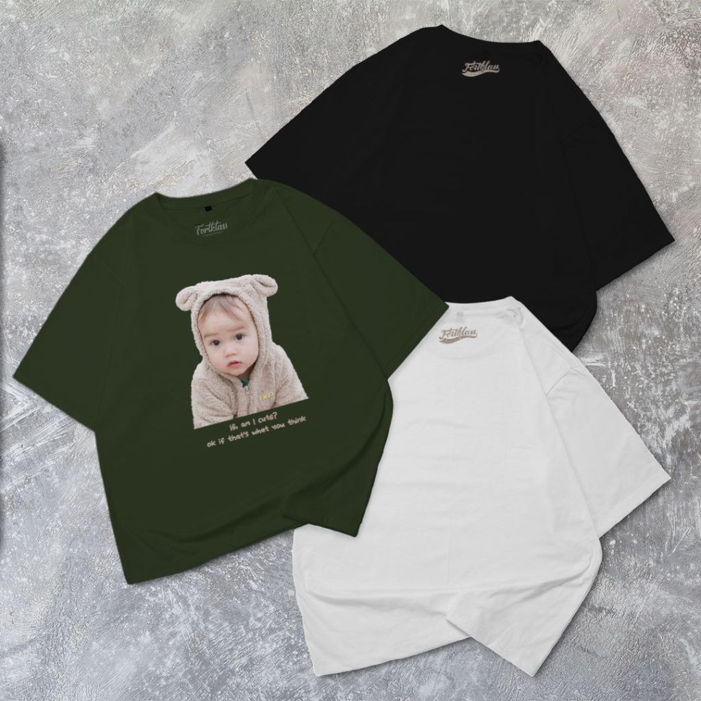 Fortglass CUTE BABY Kaos Oversize T-Shirt Cowok Premium Kaos Pria Lengan Pendek Kaos Jumbo