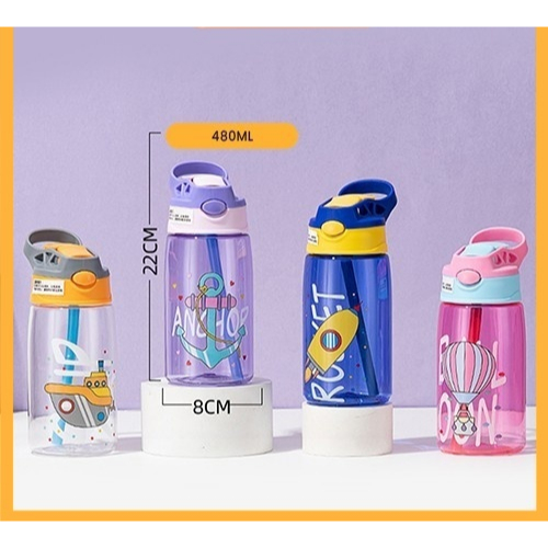 Botol Minum Aotol Air Minum Anak Lucu Motif Karakter Imut dengan Sedotan  Warna Gambar Karakter Lucu 480 ML