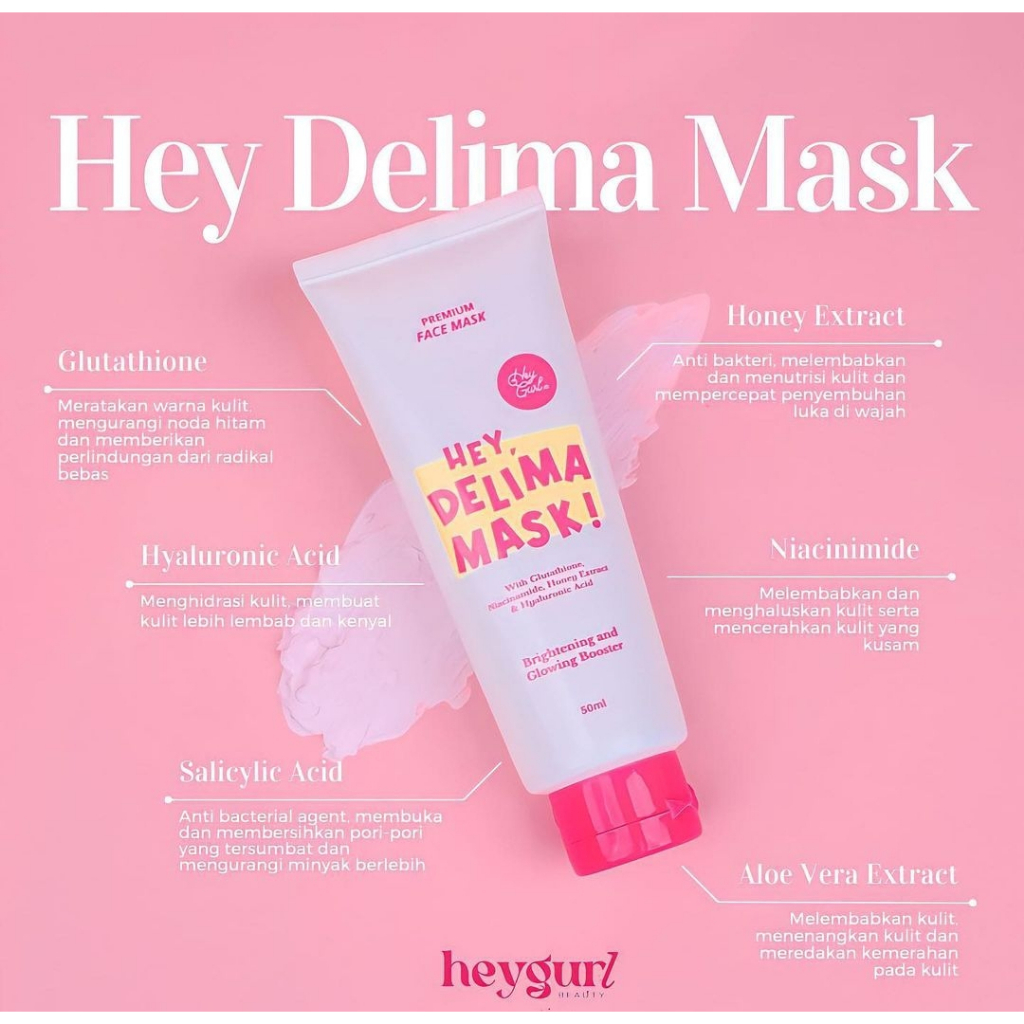 HEY DELIMA MASK HEY MATCHA MASK HEYGURL CLAY MASK MASKER HEYGURL BRIGHTENING ACNE HEYGURL.ID CLAY MASK