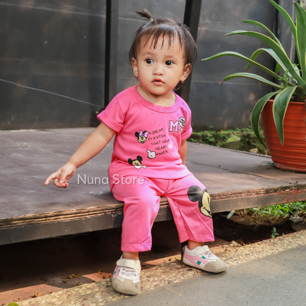 Setelan Baju Celana Anak Perempuan usia 3-12 bulan Aybee Motif Mickey Dream