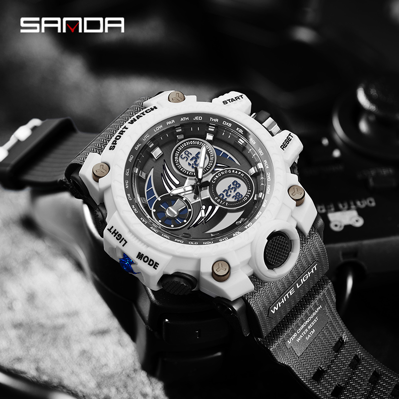 SANDA 3155 Jam Tangan Pria Digital Analog Tali Rubber Chronograph Anti Air WATCHKITE WKOS