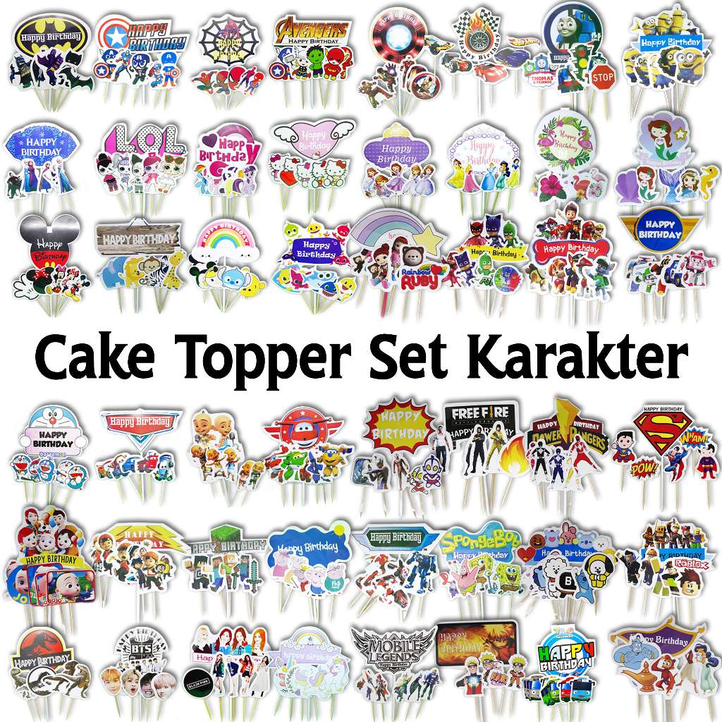FUN KIDS PARTY Cake Topper Set Karakter/ Hiasan Kue Mickey Baby Shark Jungle Doraemon Avengers Batma