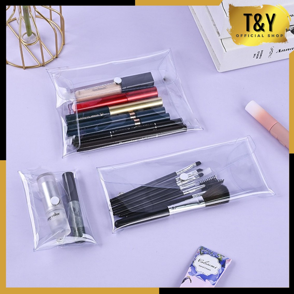 T&amp;Y Pouch Kosmetik Transparant Tas Make Up Transparan Bahan Mika PVC Tempat Pensil Tempat Alat Tulis Dompet Transparan Tempar Penyimpanan Serbaguna Murah Import