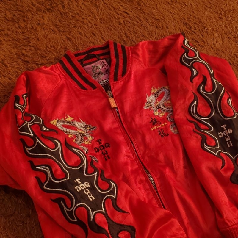 Dog Town Pink Dragon Sukajan Japan Varsity Jacket Embroidery Outer Dogtown