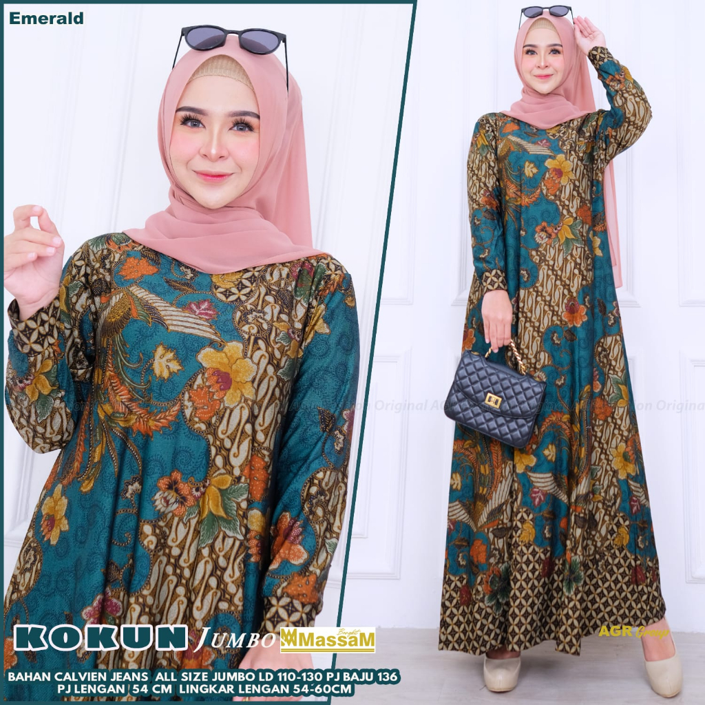 Kokun Gamis Calvin Jeans Motif Batik Modern Big Size Jumbo Ld 120 130 Bahan Melar dan Adem