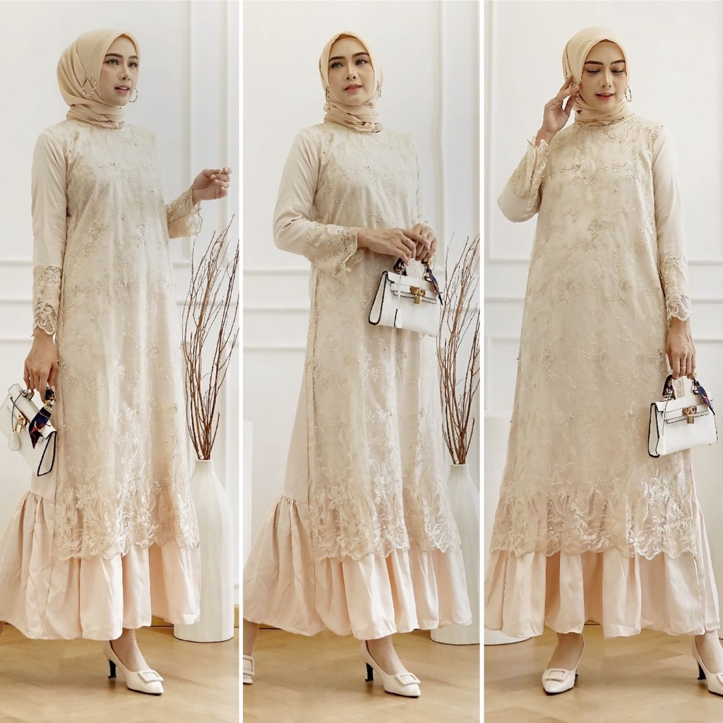 Pramitha XXL Series Gamis Motif Tile Eksklusif: Brukat Tile Premium dengan Bordir Mutiara Allsize Ov