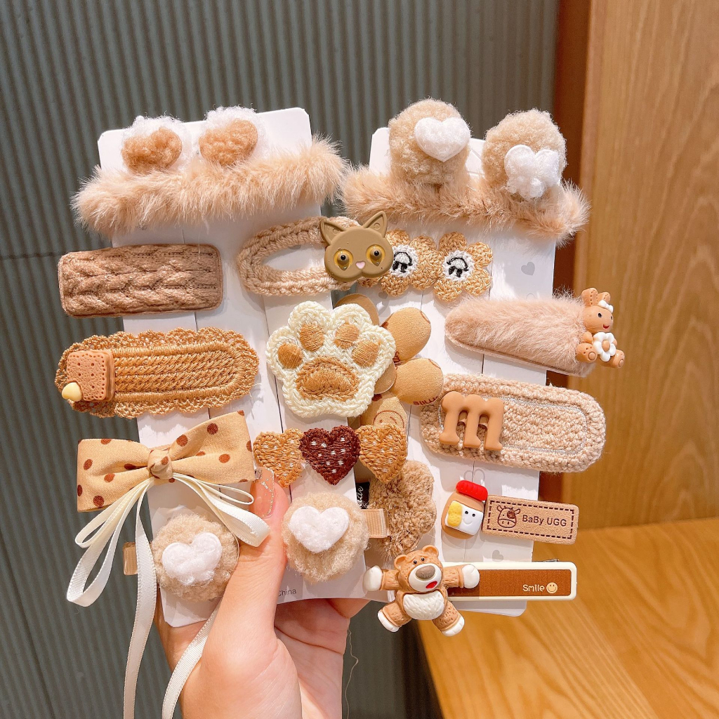 Jepit Rambut Hairclip Anak Remaja Seri Boneka Beruang Coklat Aksesoris Model Fashion Korea 1 set