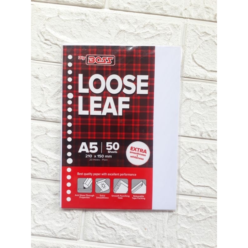 

Big Boss Loose Leaf Ukuran A5 Isi 50 Sheets Plain Polos 20 Holes