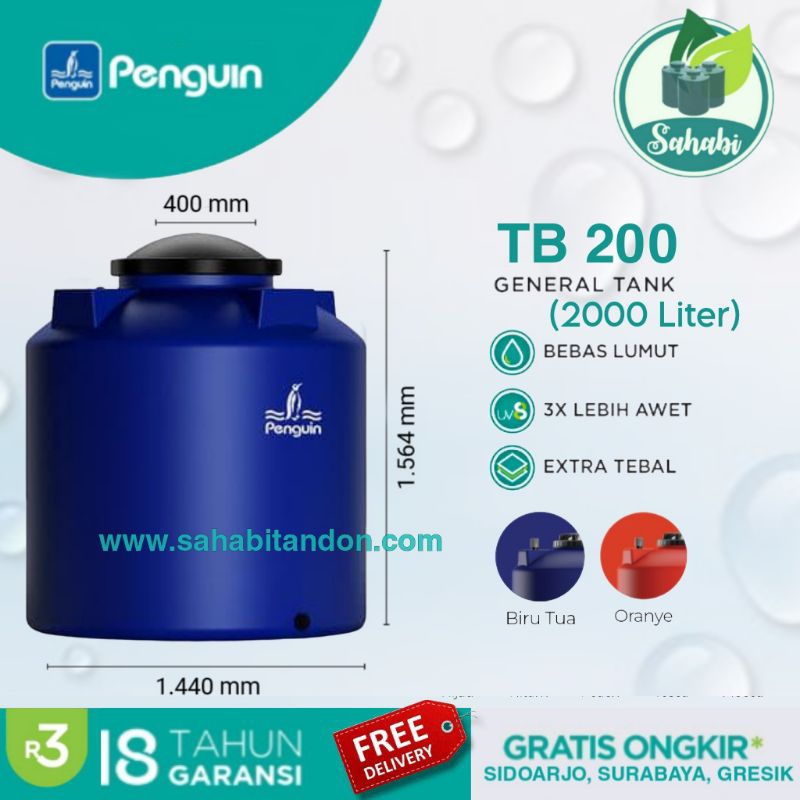 Tandon Air / Tangki Air / Toren Air PENGUIN/PINGUIN Rotamould 3 Ukuran 2000 Liter