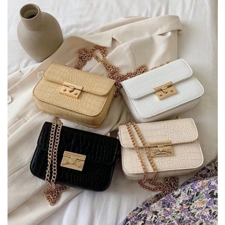 Tas Selempang MALVIA Bag / Tas Mini Croco / Tas Wanita Tali rantai