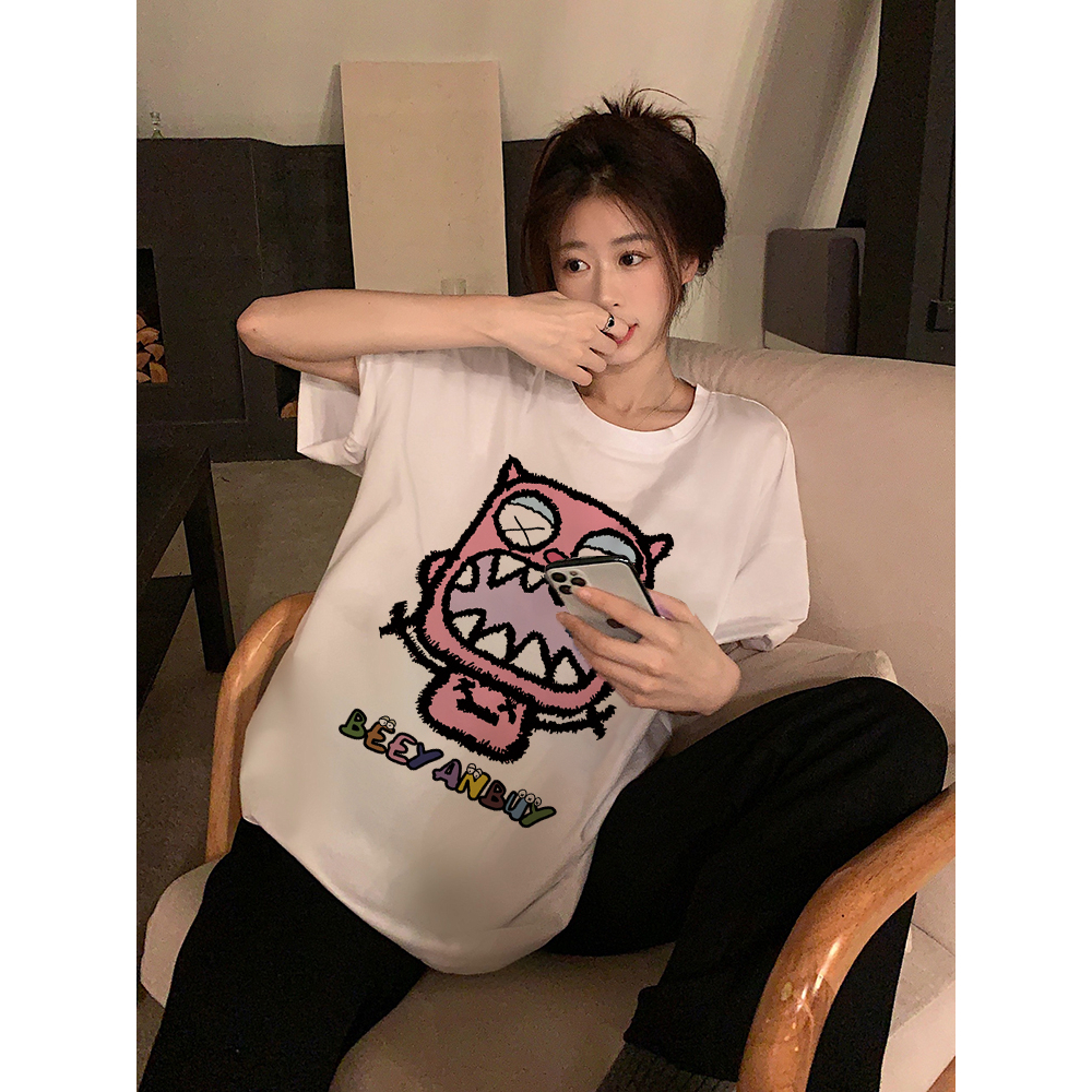 Kaos Puith Atasan Wanita Lengan Pendek Oversize Printed T-shirt Baju Wanita Kekinian Korean Style