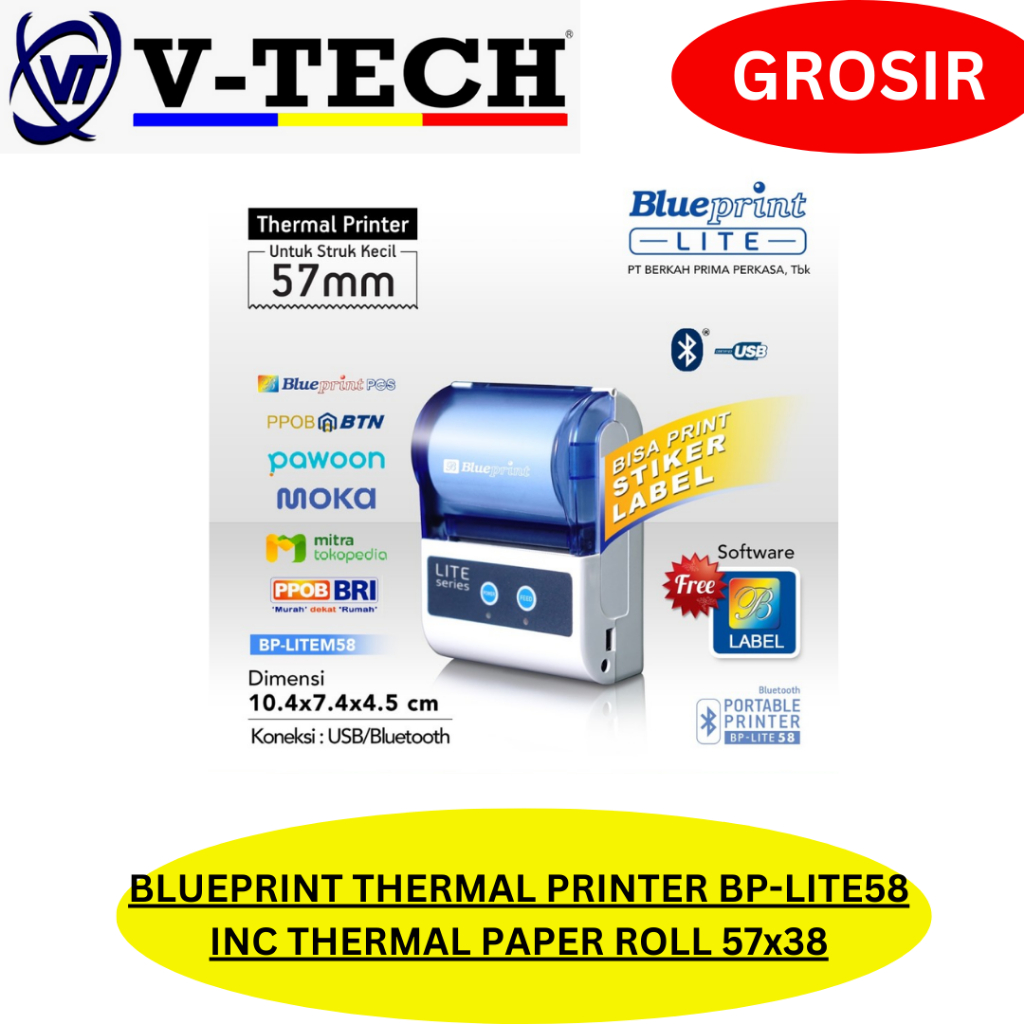 

BLUEPRINT THERMAL PRINTER BP-LITE58 INC THERMAL PAPER ROLL 57x38