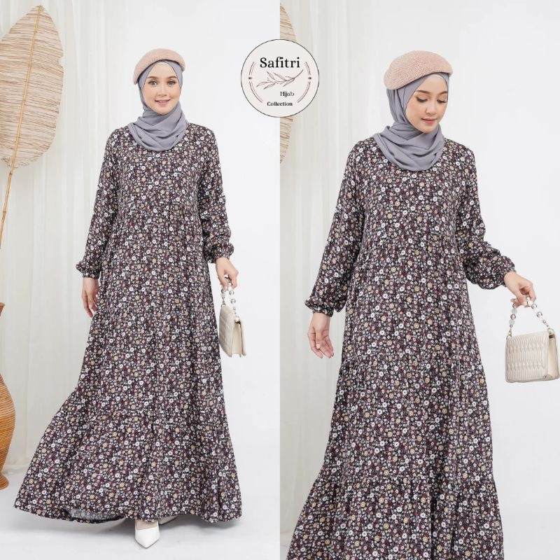 ALESHA DRESS Gamis rayon import premium bunga by Safitri Fashion