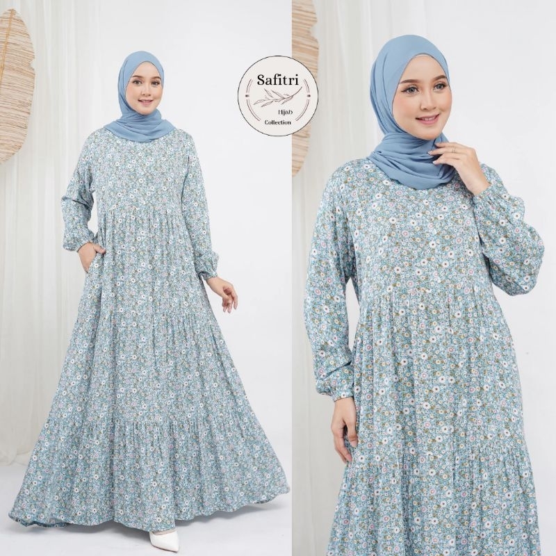 ALESHA DRESS Gamis rayon import premium bunga by Safitri Fashion