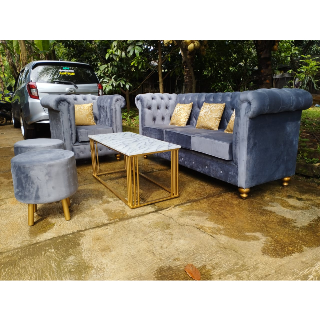 Set Kursi Tamu Sofa Mewah Jok Bludru