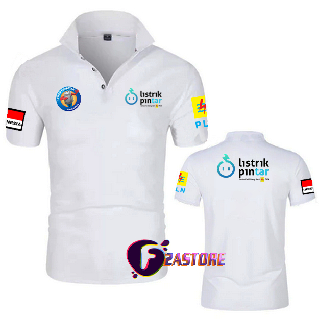 BAJU kerah model Kaos Kerah LISTRIK PINTAR Depan LOGO PLN - BAJU PLN listrik prabayar dan logo BELAK