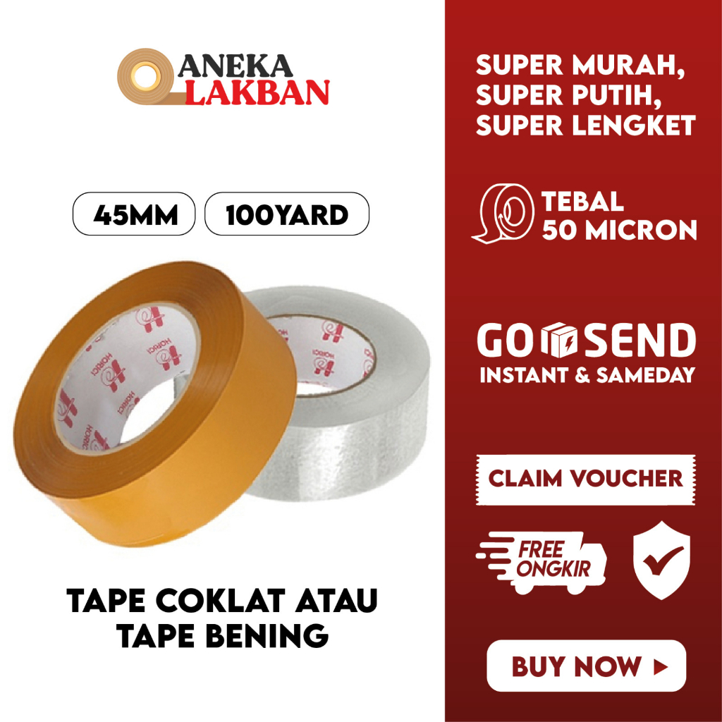 

HORICI LAKBAN OPP BENING COKLAT 2" INCH 45MM x 100 Yard ISOLASI BENING COKLAT TERMURAH