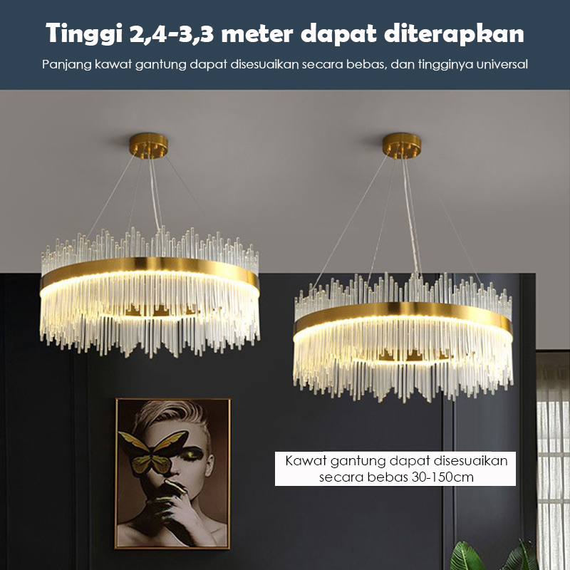 80cm Lampu Gantung Kristal Ruang Tamu Chandelier 3 warna Mewah Gaya Lampu Gantung Minimalis Hias Nordik Modern